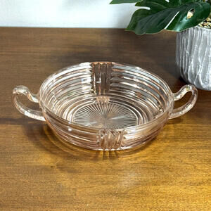 Vintage Anchor Hocking Pink Manhattan Candy Dish Depression Glass Ribbed Bowl